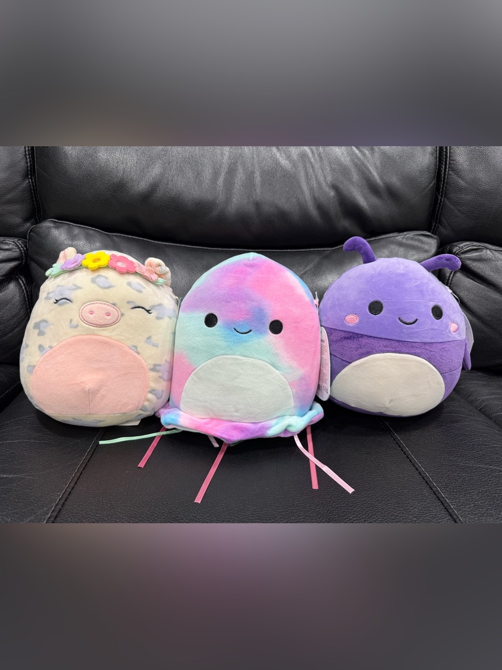 Squishmallows Plush Lot of 3 – Pig, Tie Dye Jellyfish & Purple Bug